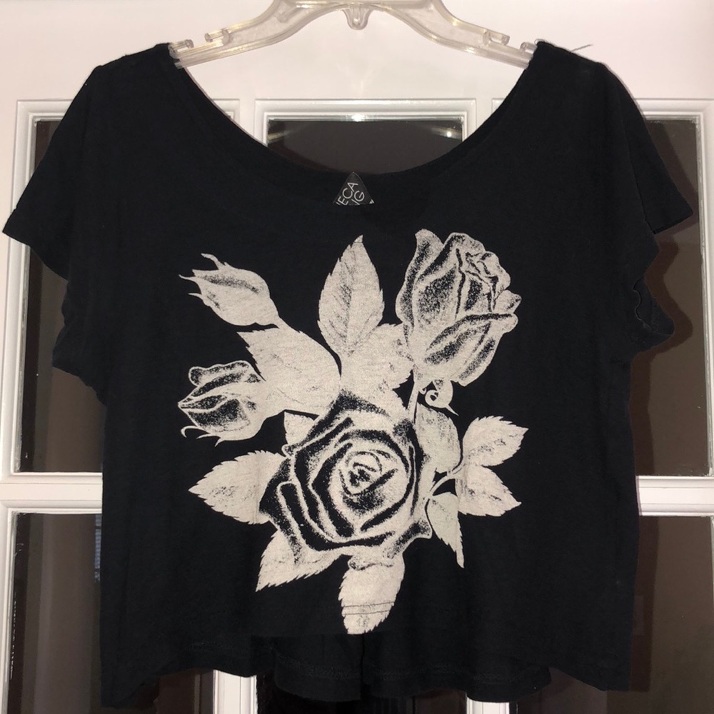 Seneca Rising | Black + White Rose Graphic T-Shirt